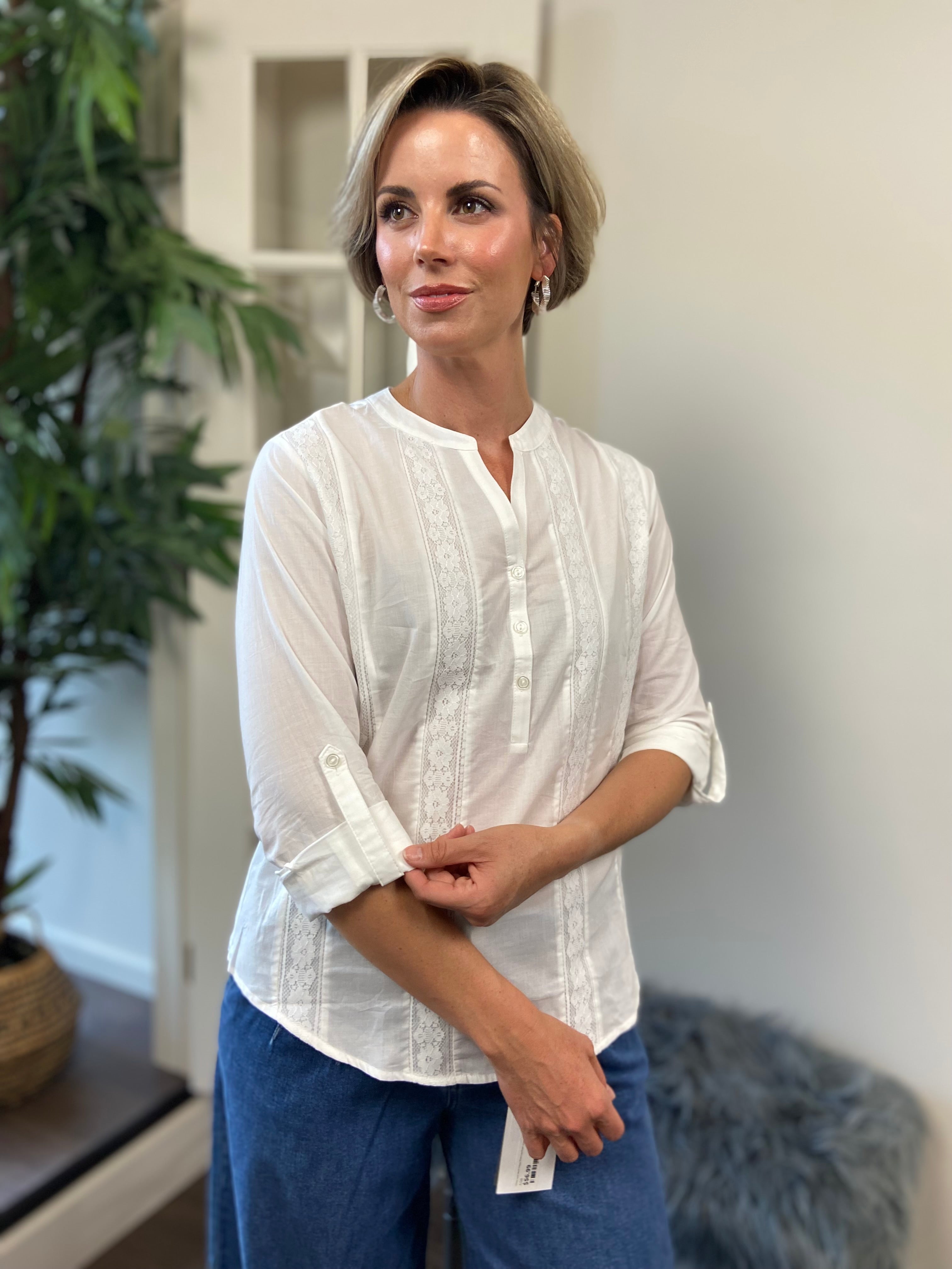 Nina White Long Sleeve Pleated Blouse - MK Threads Boutique