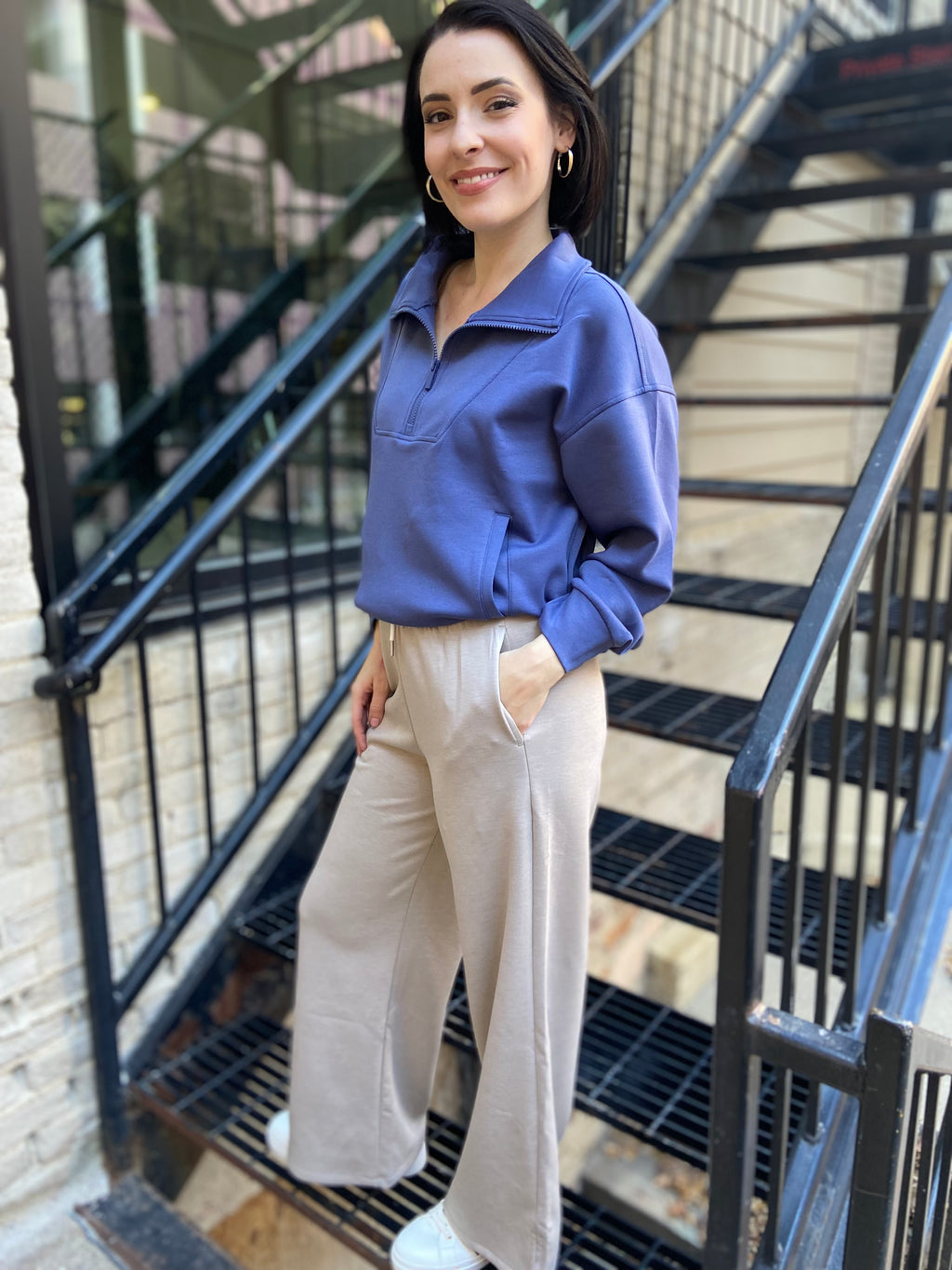 Nicolette Blue Indigo Scuba Half Zip Sweater