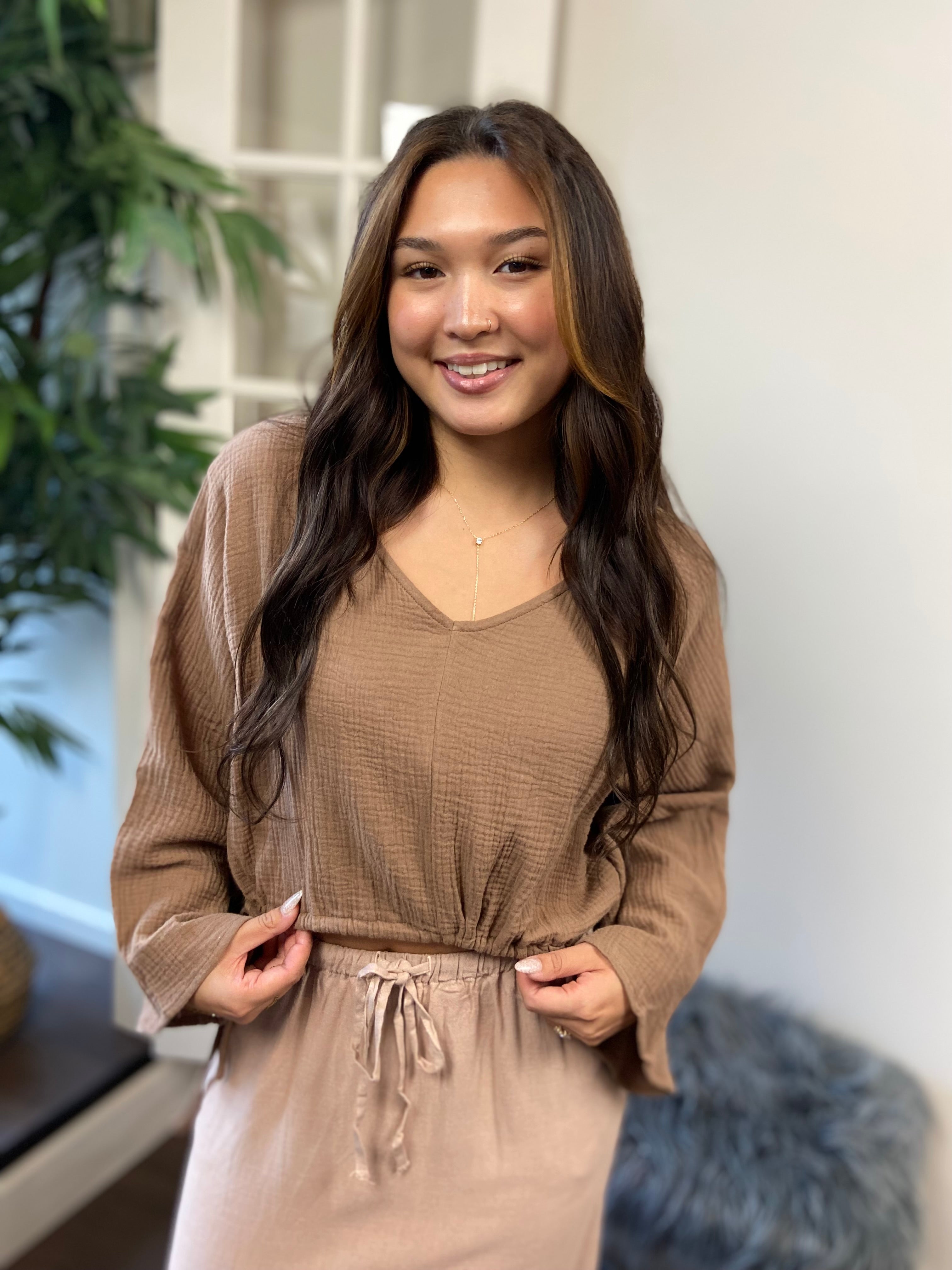 Calla Tan Guaze Bell Sleeve Top - MK Threads Boutique