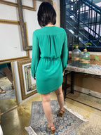Hadley Green Drawstring Waist Long Sleeve Dress