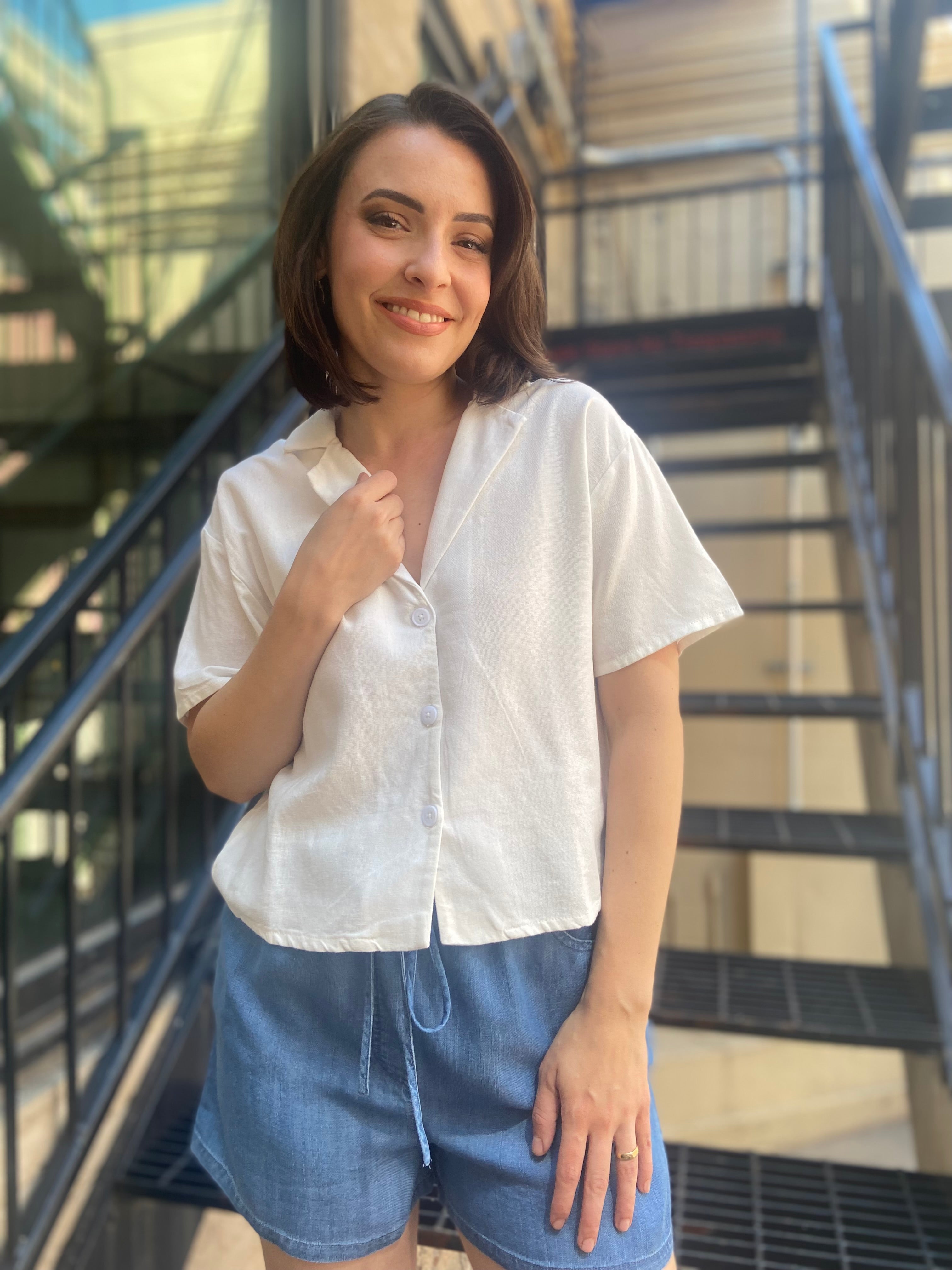 Alisa White Cropped Button Short Sleeve Top - MK Threads Boutique