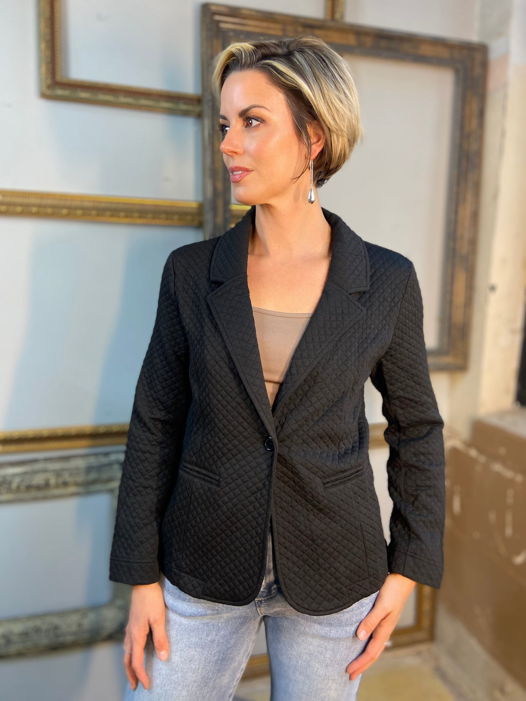Mel Black Waffle Textured Blazer