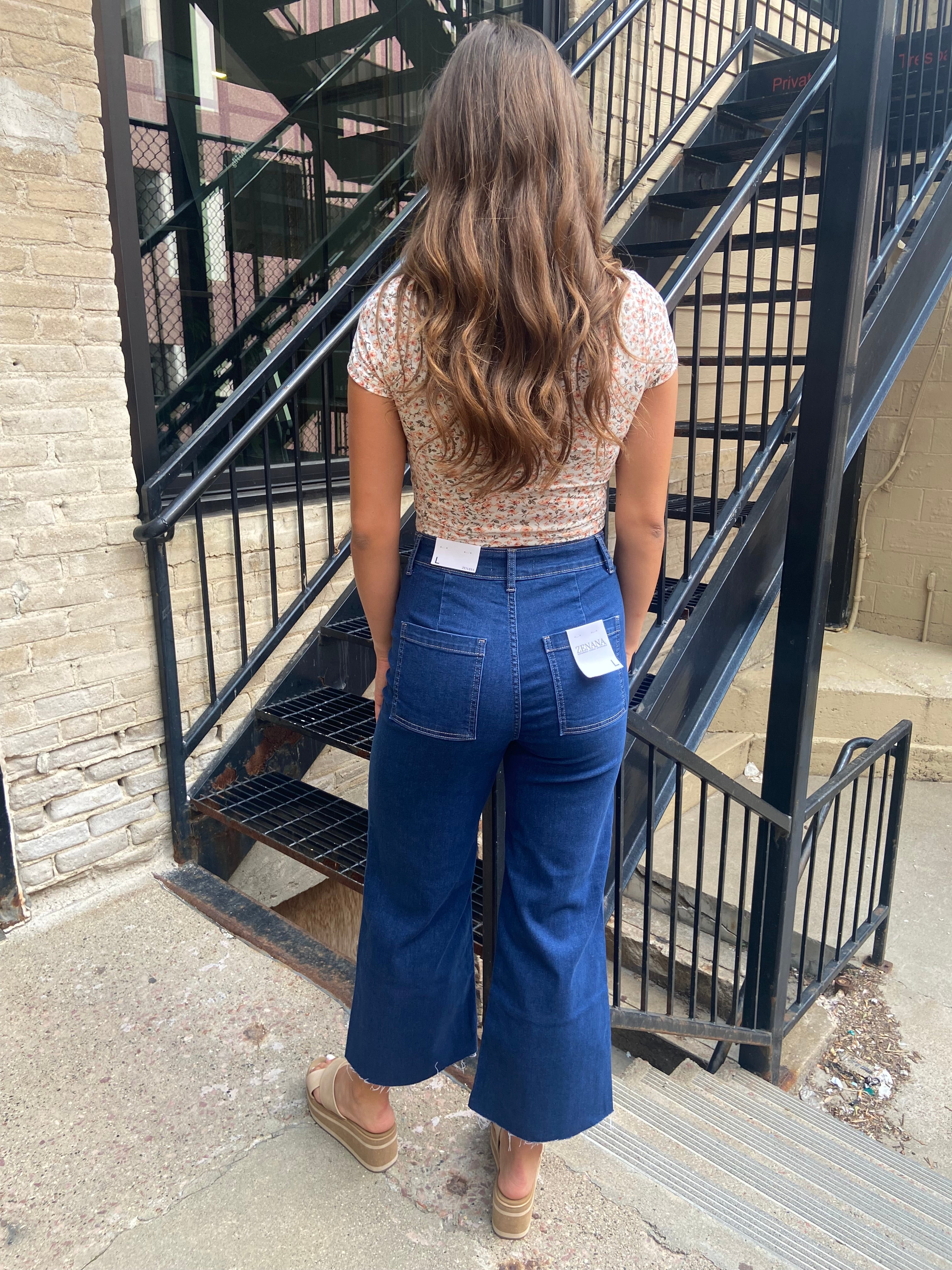 Eileen Dark Wash High Waist Wide Leg Cropped Jeans - MK Threads Boutique
