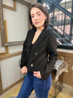 Joy Black Cropped Button Blazer Jacket