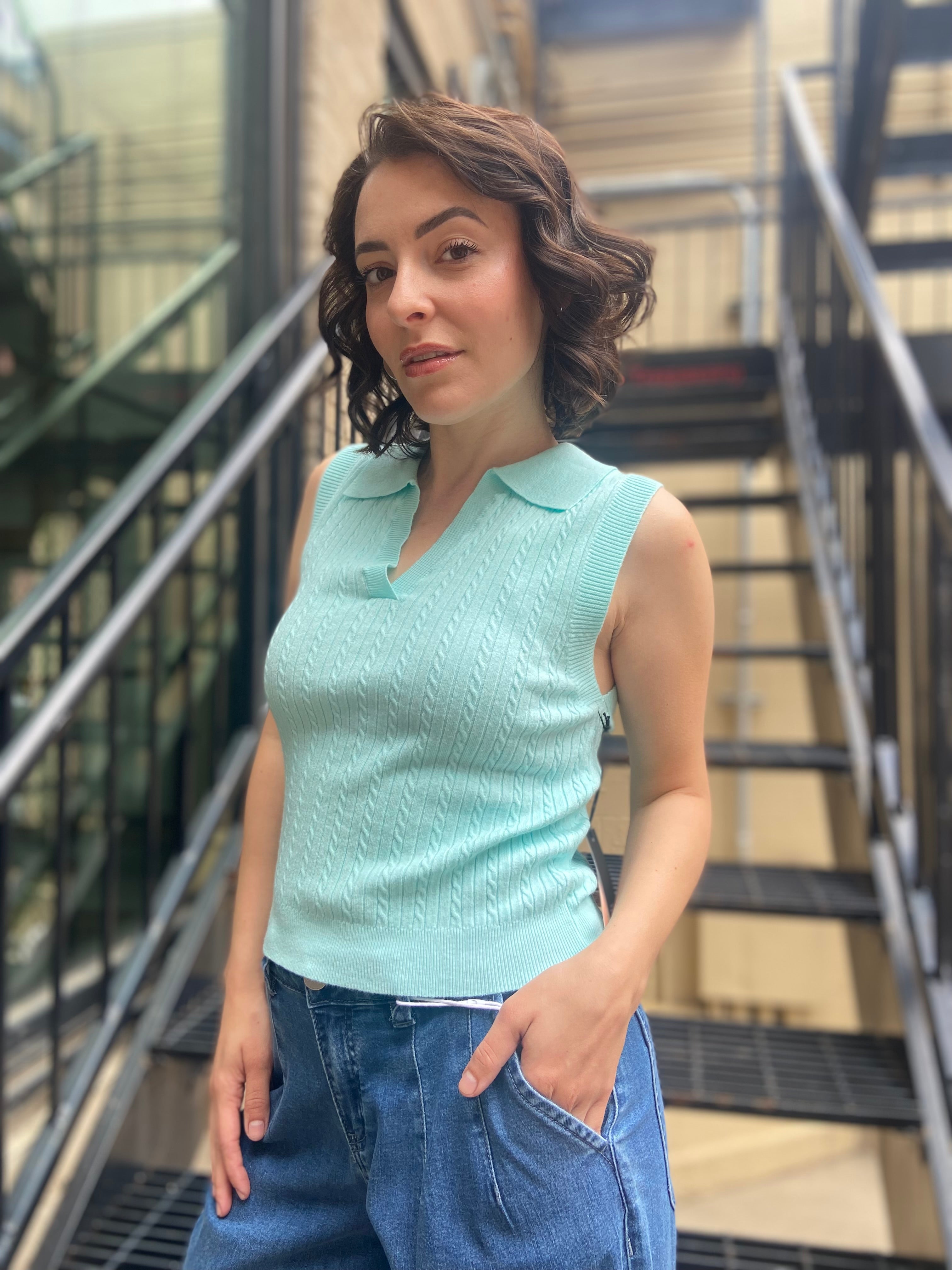 Ally Blue Sleeveless Sweater Vest - MK Threads Boutique