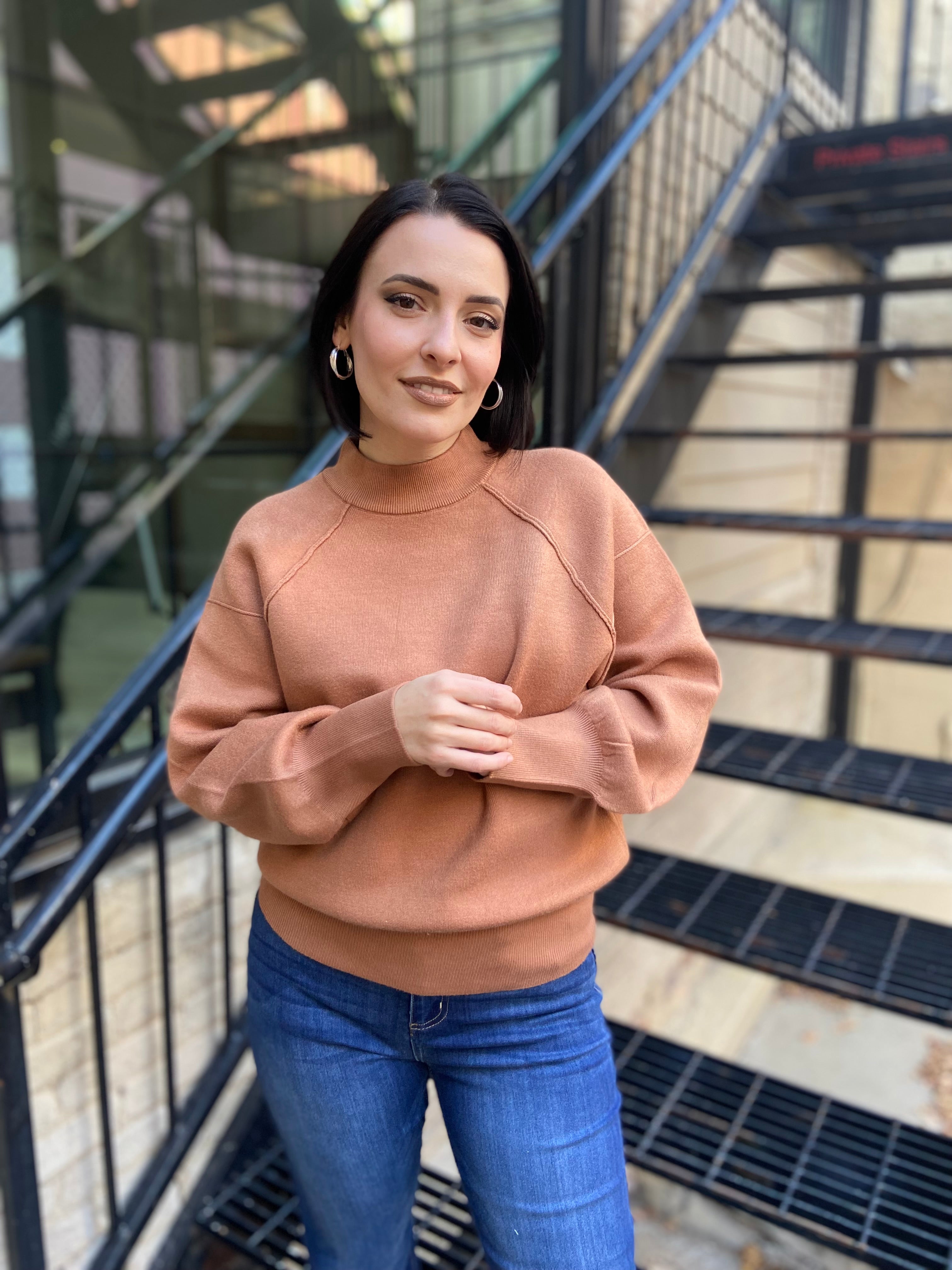 Amelie Deep Camel Mock Neck Sweater