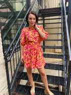 Zoka Peach & Fuchsia Blossom Mini Dress
