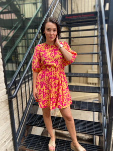 Zoka Peach & Fuchsia Blossom Mini Dress