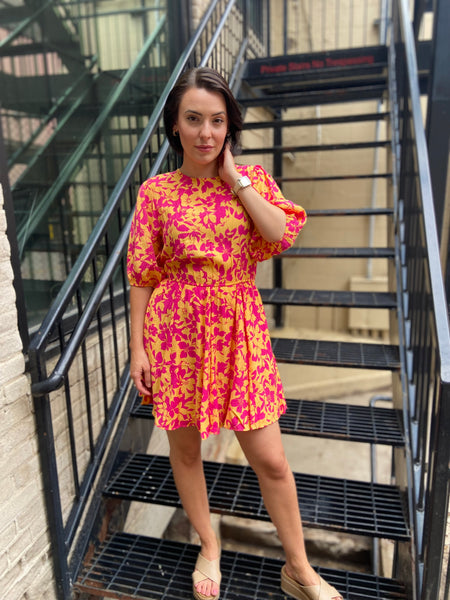 Zoka Peach & Fuchsia Blossom Mini Dress