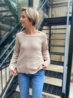 Mya Sand Raw Edge Crewneck Long Sleeve Top