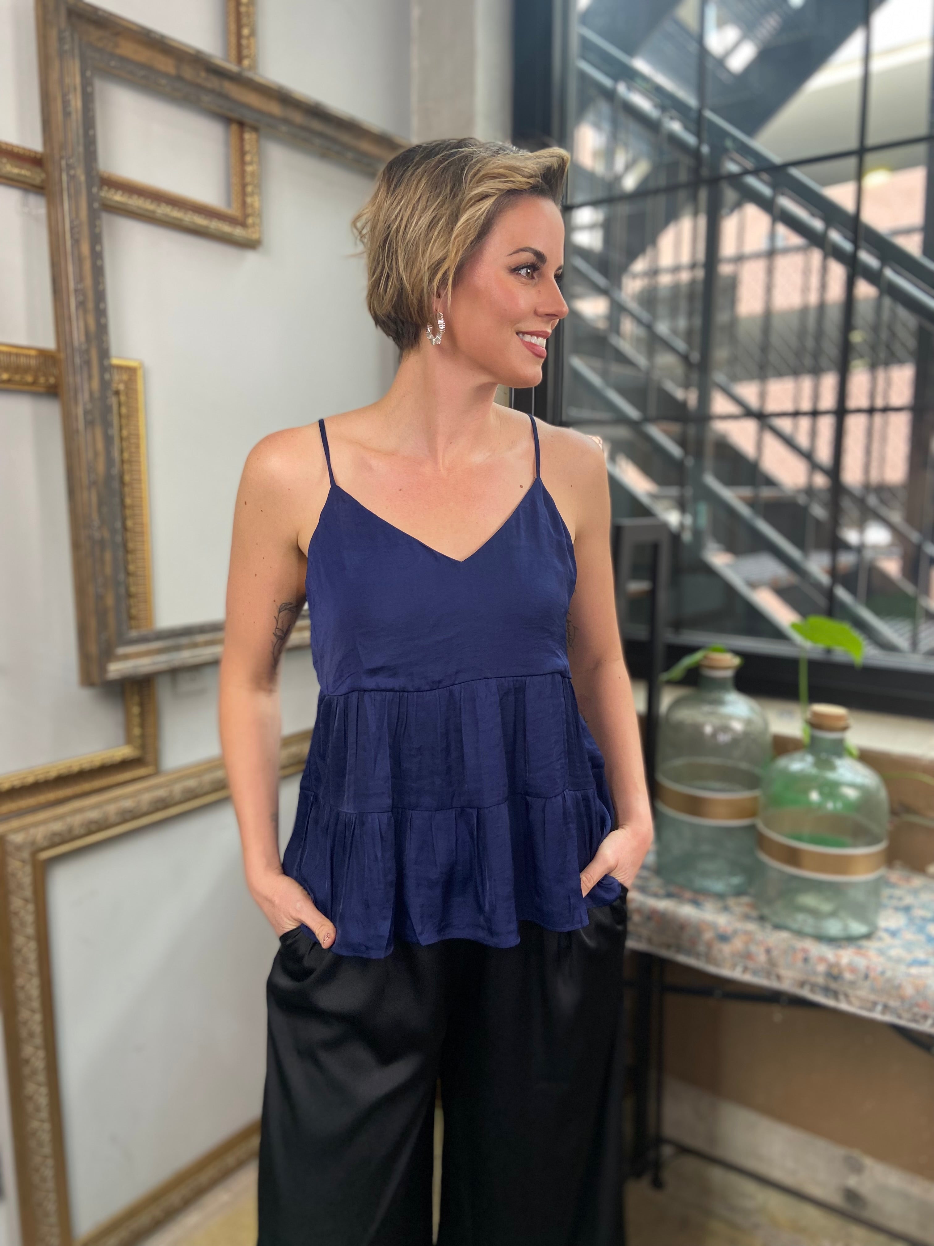 Vera Navy Tiered Tank Top