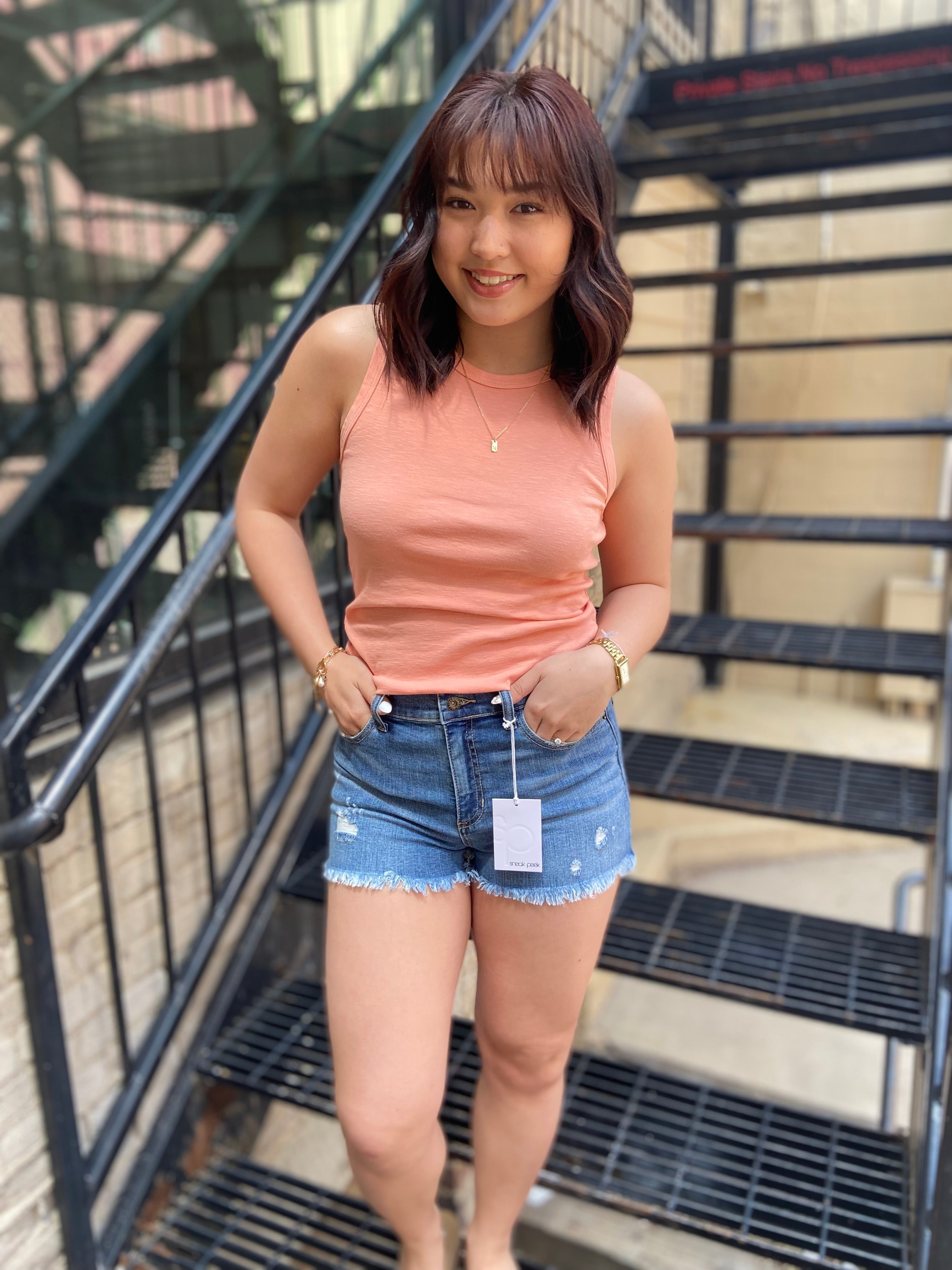 Lowen Sneak Peek Mid Rise Jean Shorts