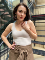 Rula Beige Double Line V Neck Tank Top - MK Threads Boutique