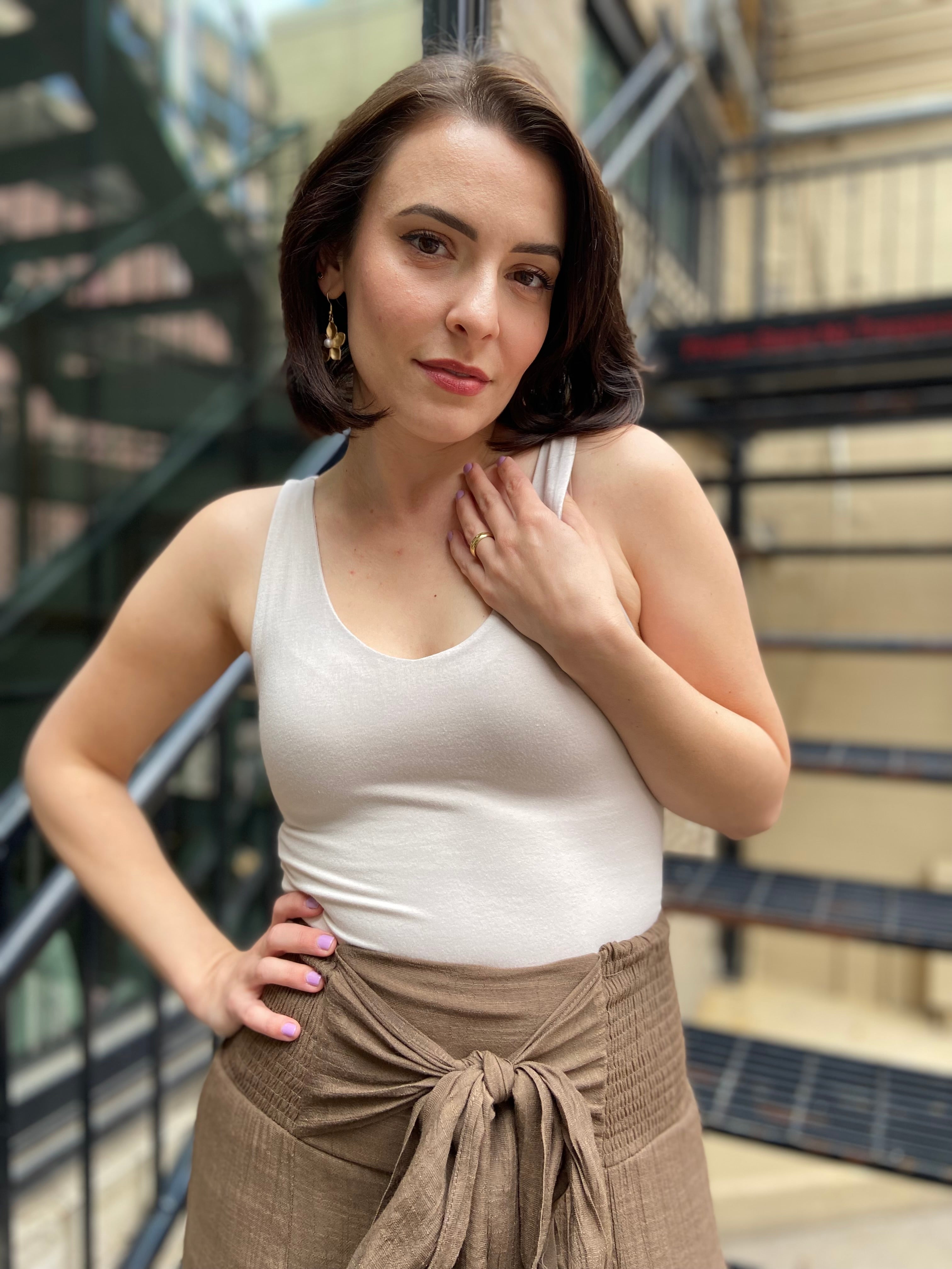 Rula Beige Double Line V Neck Tank Top - MK Threads Boutique