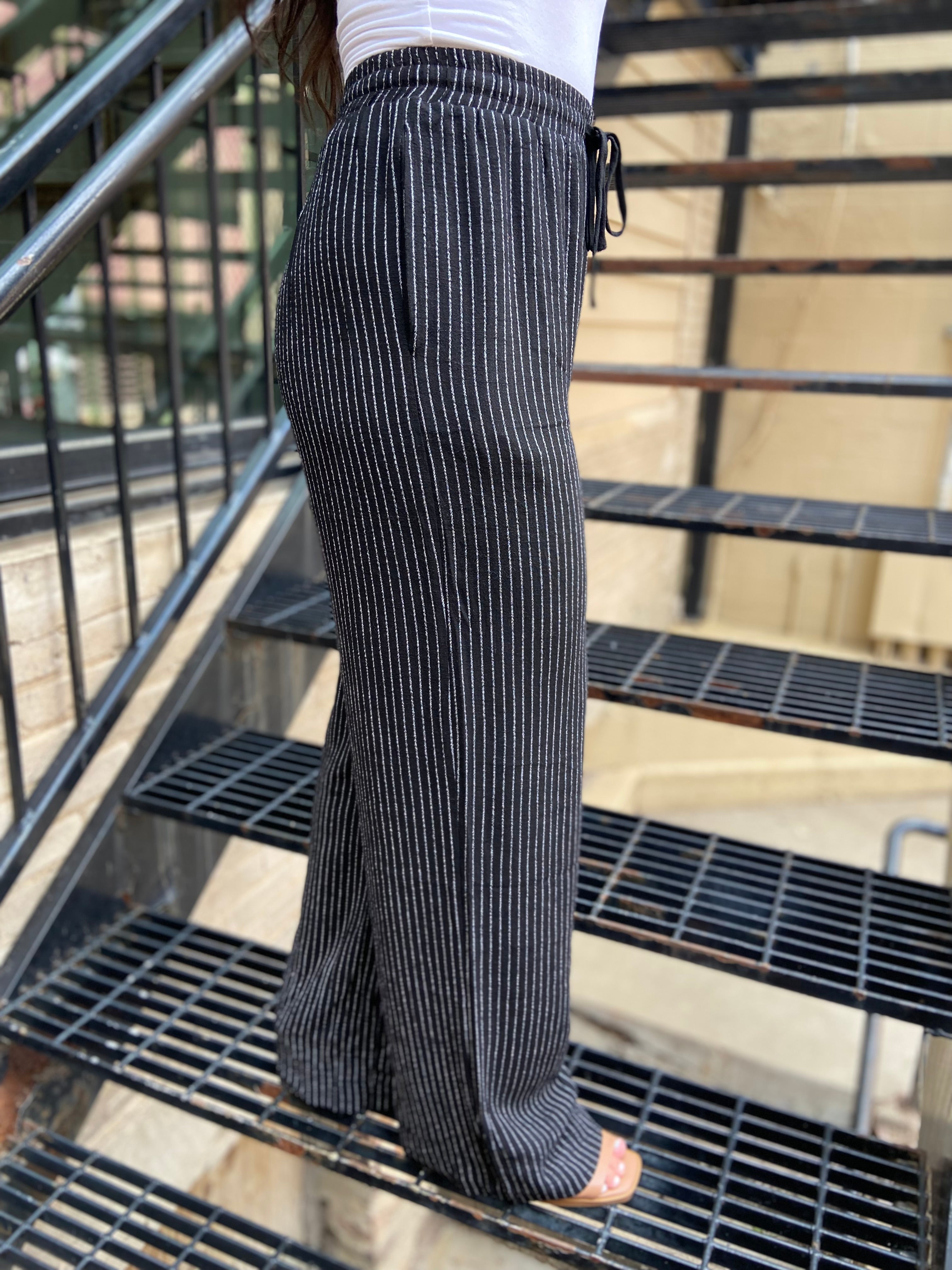 Orla Black Stripe Straight Leg Drawstring Pants