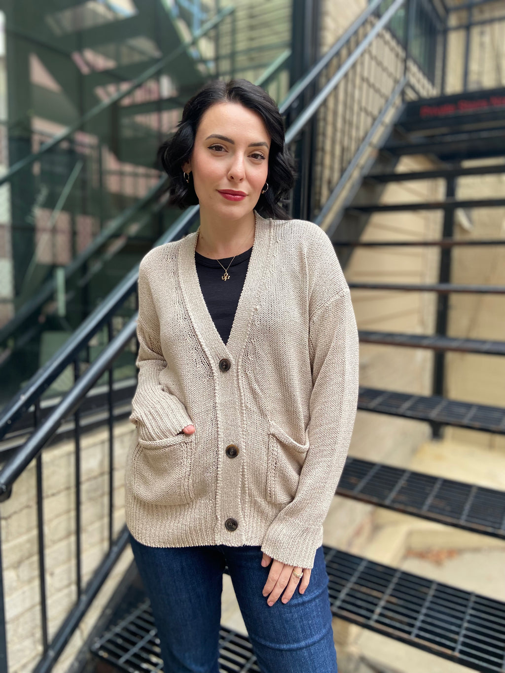 Allisa Beige Button Down Cardigan