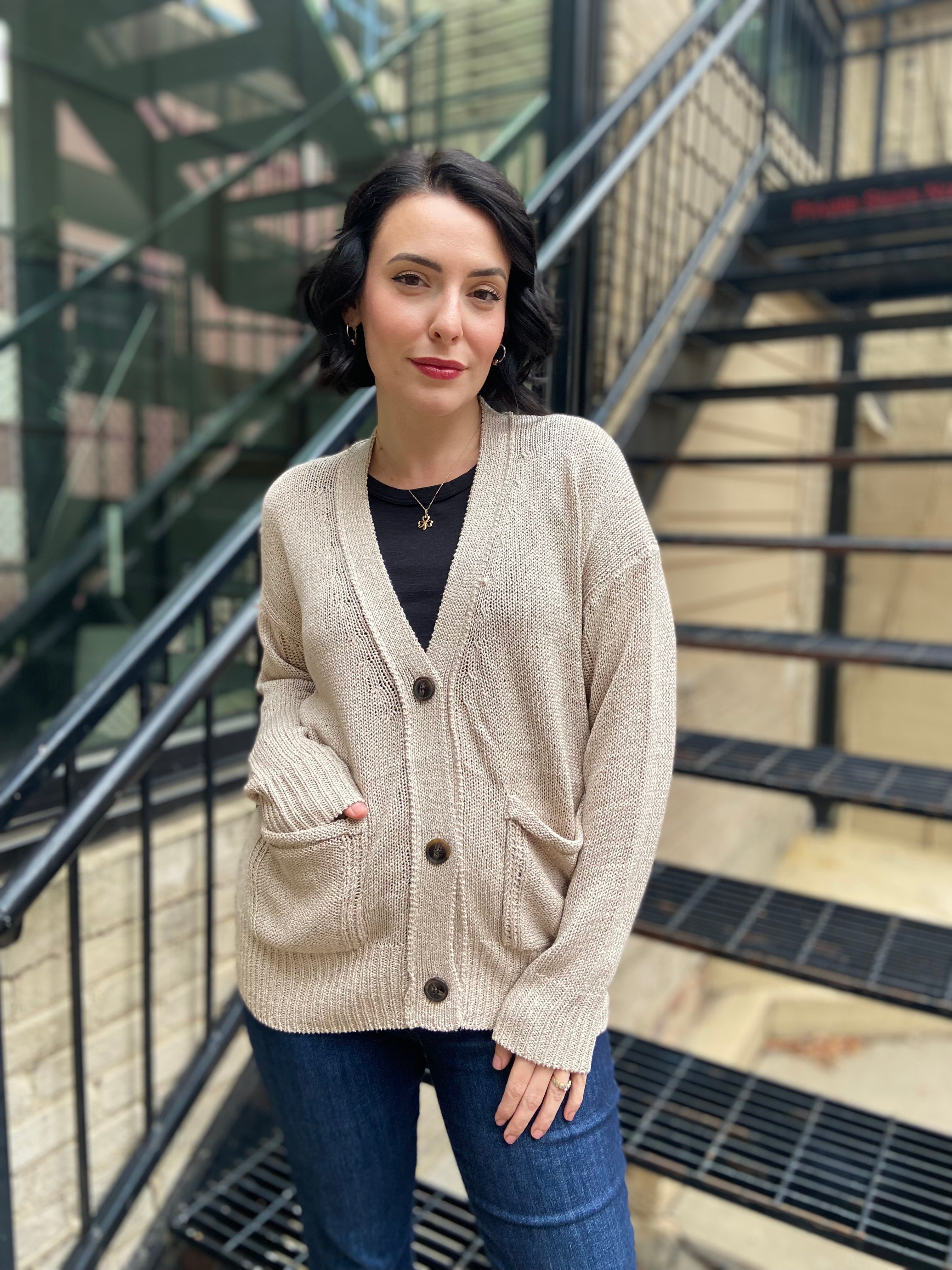 Allisa Beige Button Down Cardigan