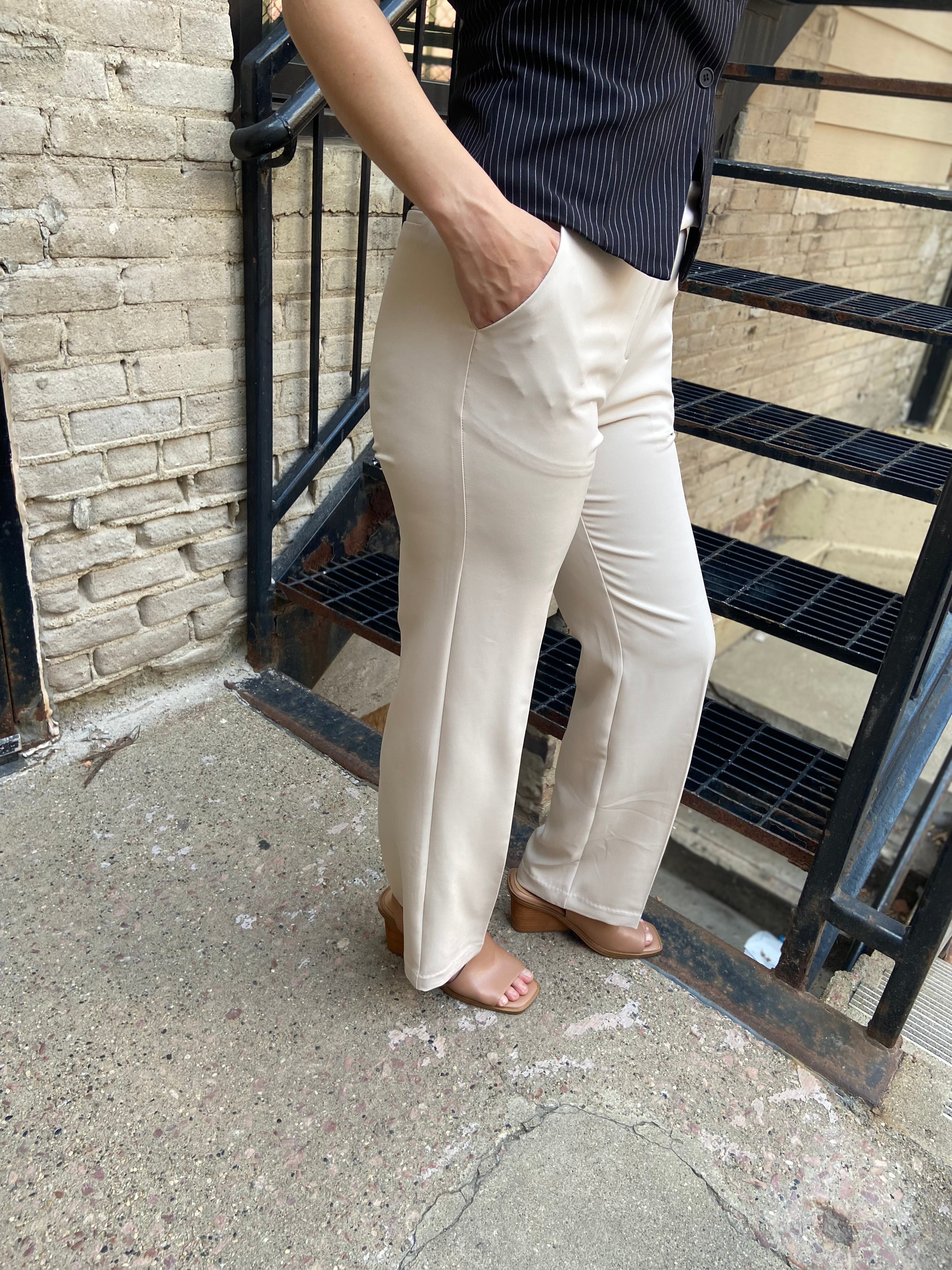 Laura Bone Belted Straight Leg Scuba Dress Pants