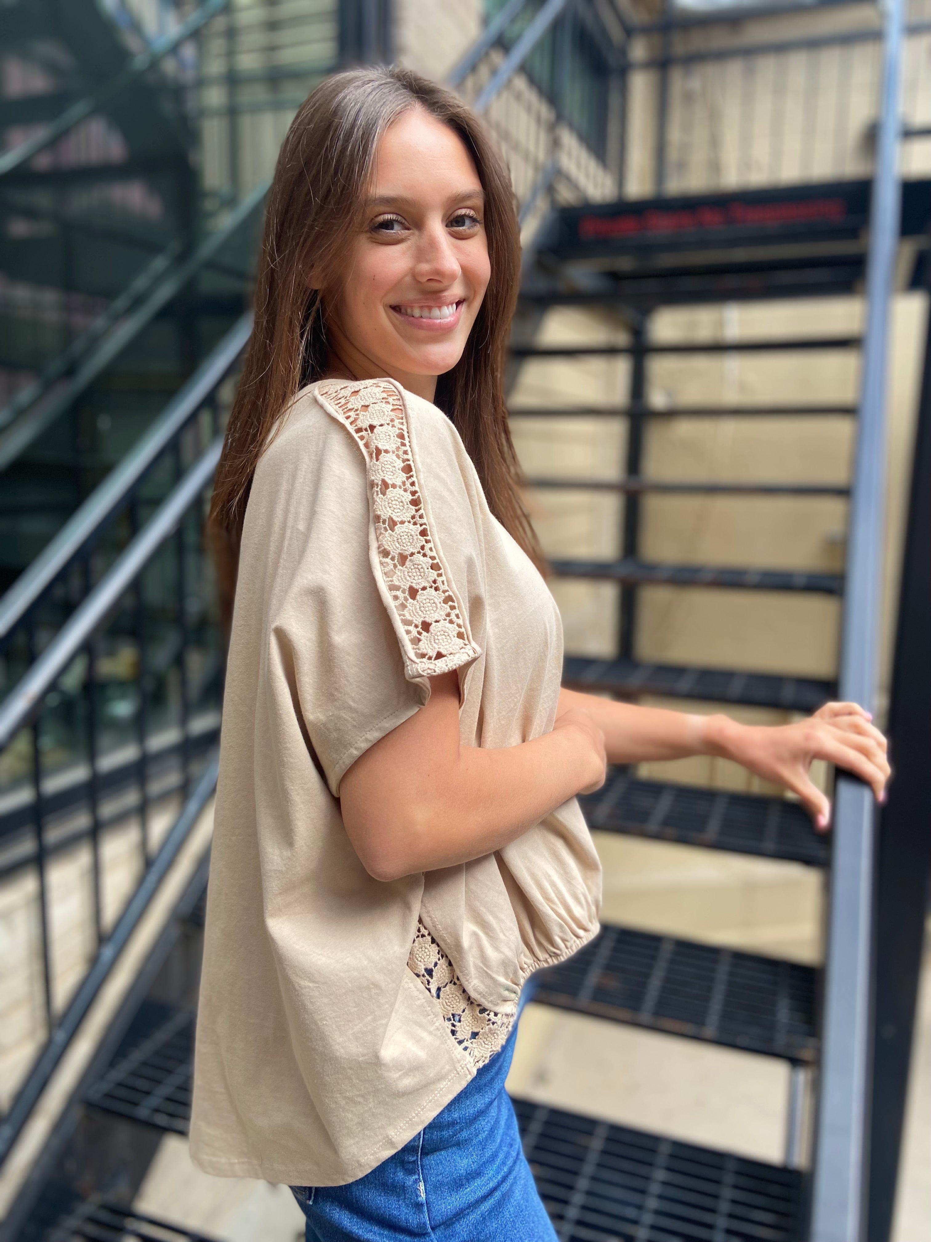 Savannah Khaki Crochet Lace Top