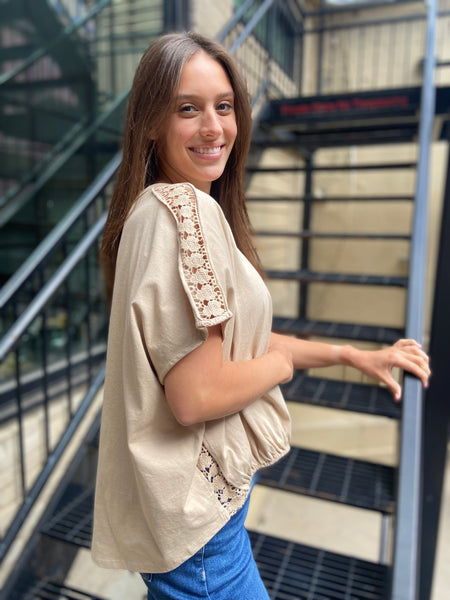 Savannah Khaki Crochet Lace Top