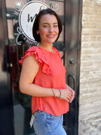 Tova Coral Ruffle Sleeve Bow Detail Top