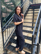 Jordan Black Short Sleeve Zipper Jumpsuit