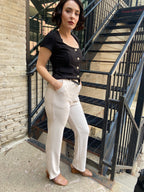Laura Bone Belted Straight Leg Scuba Dress Pants