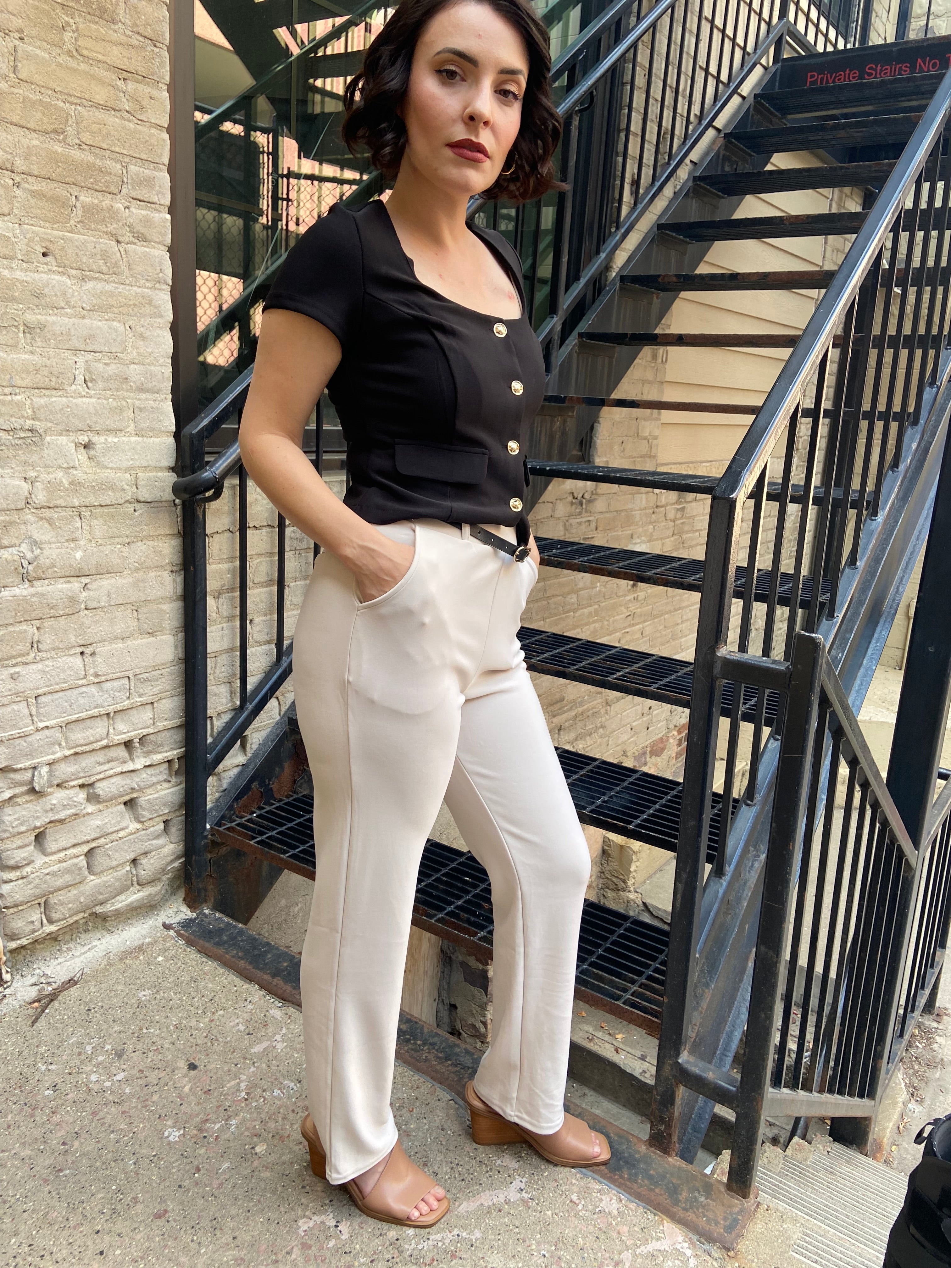 Laura Bone Belted Straight Leg Scuba Dress Pants