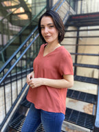 Jessie Marsala V Neck Short Sleeve Blouse