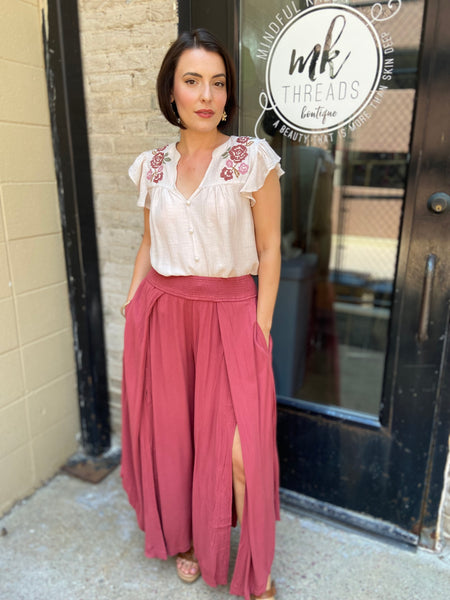 Norby Red Bean Front Slit Pants