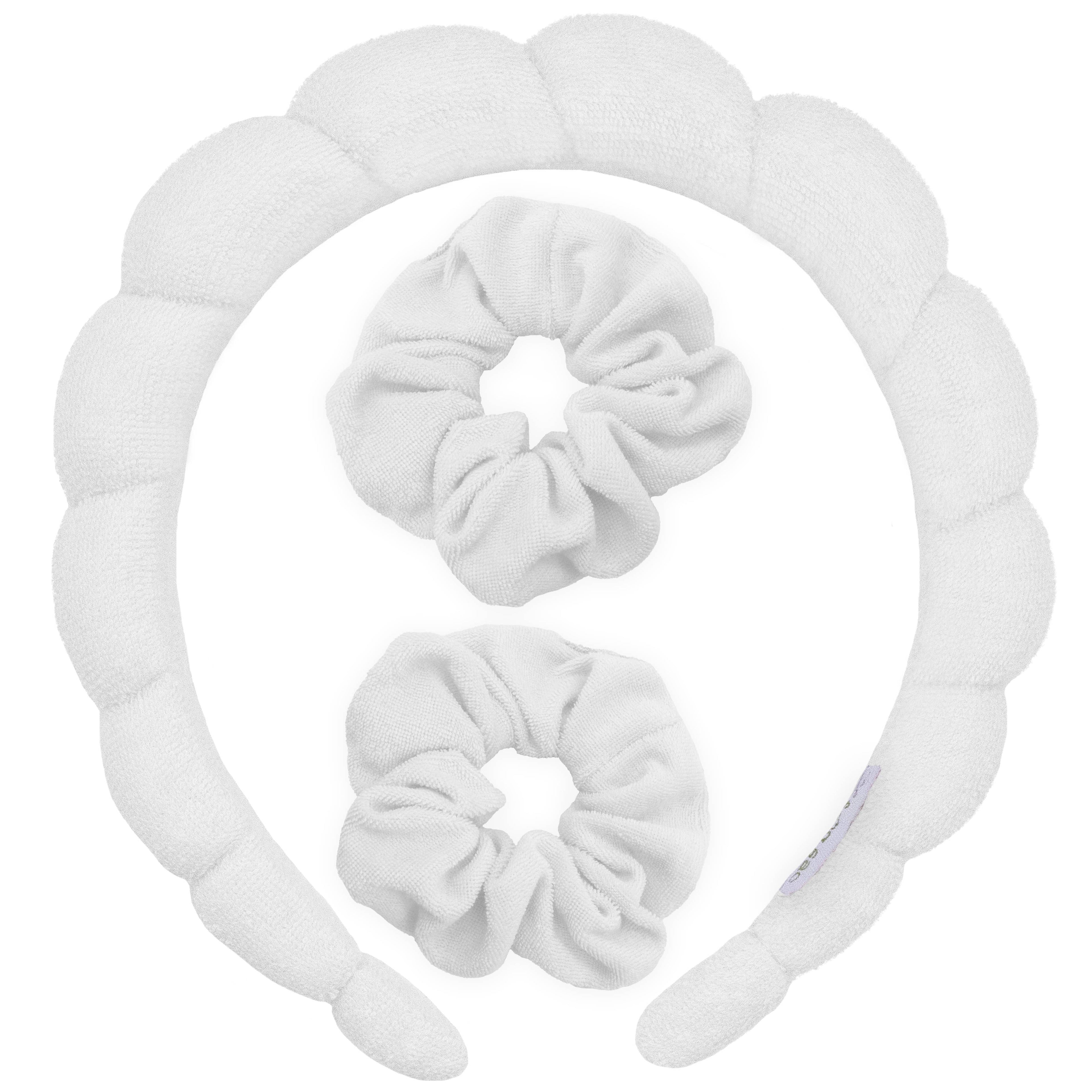 Spa Headband - Skincare Headband & Scrunchie Wristband Set: Black