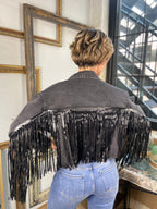 Cara Black Fringe Crop Jean Jacket