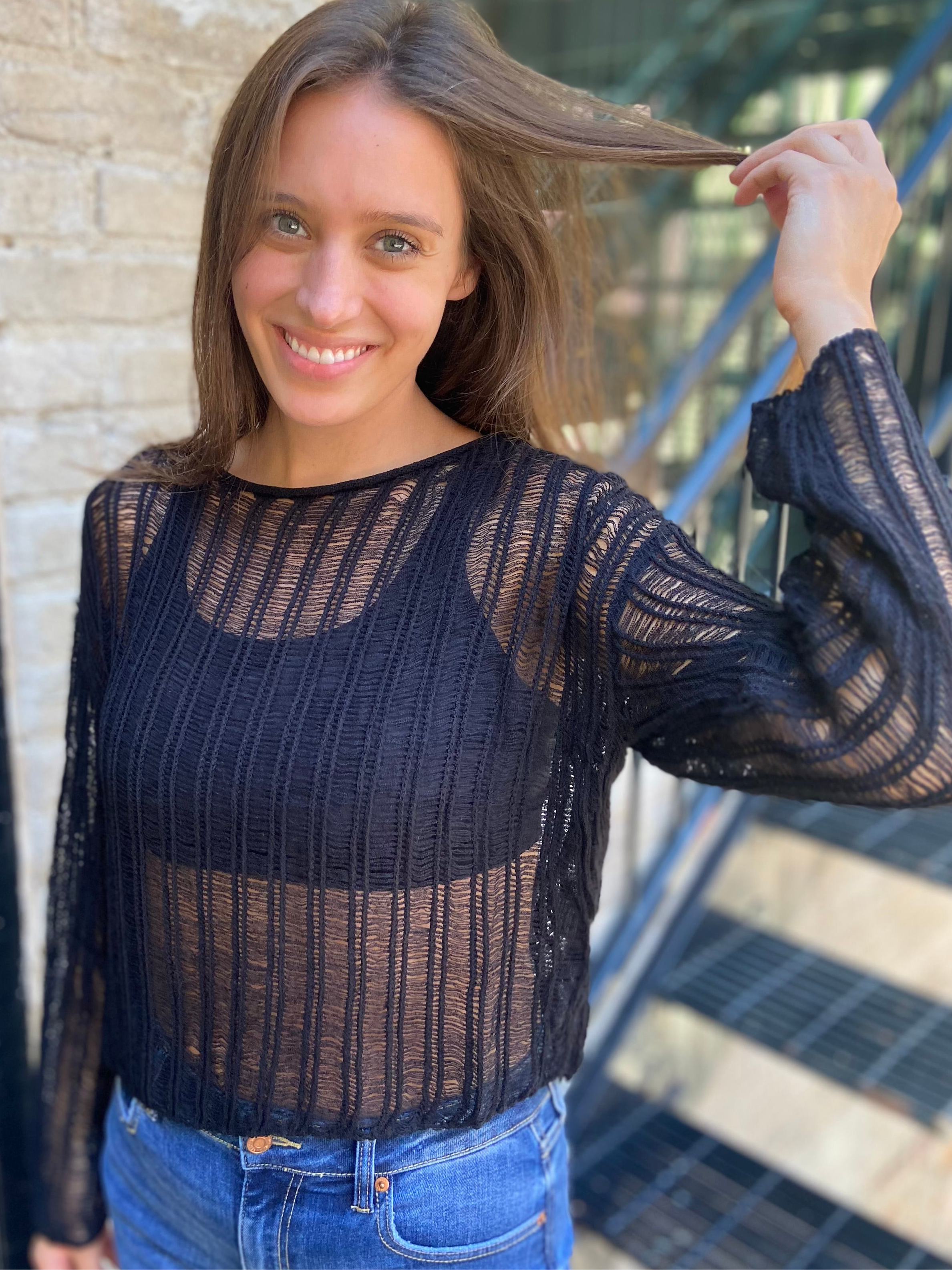 Mosey Black Crochet Knit Sweater