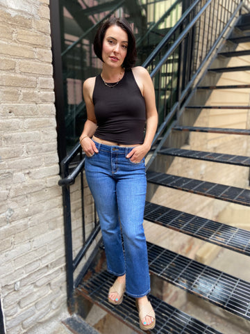 Loralee Mid Rise Dark Wash Straight Sneak Peek Jeans