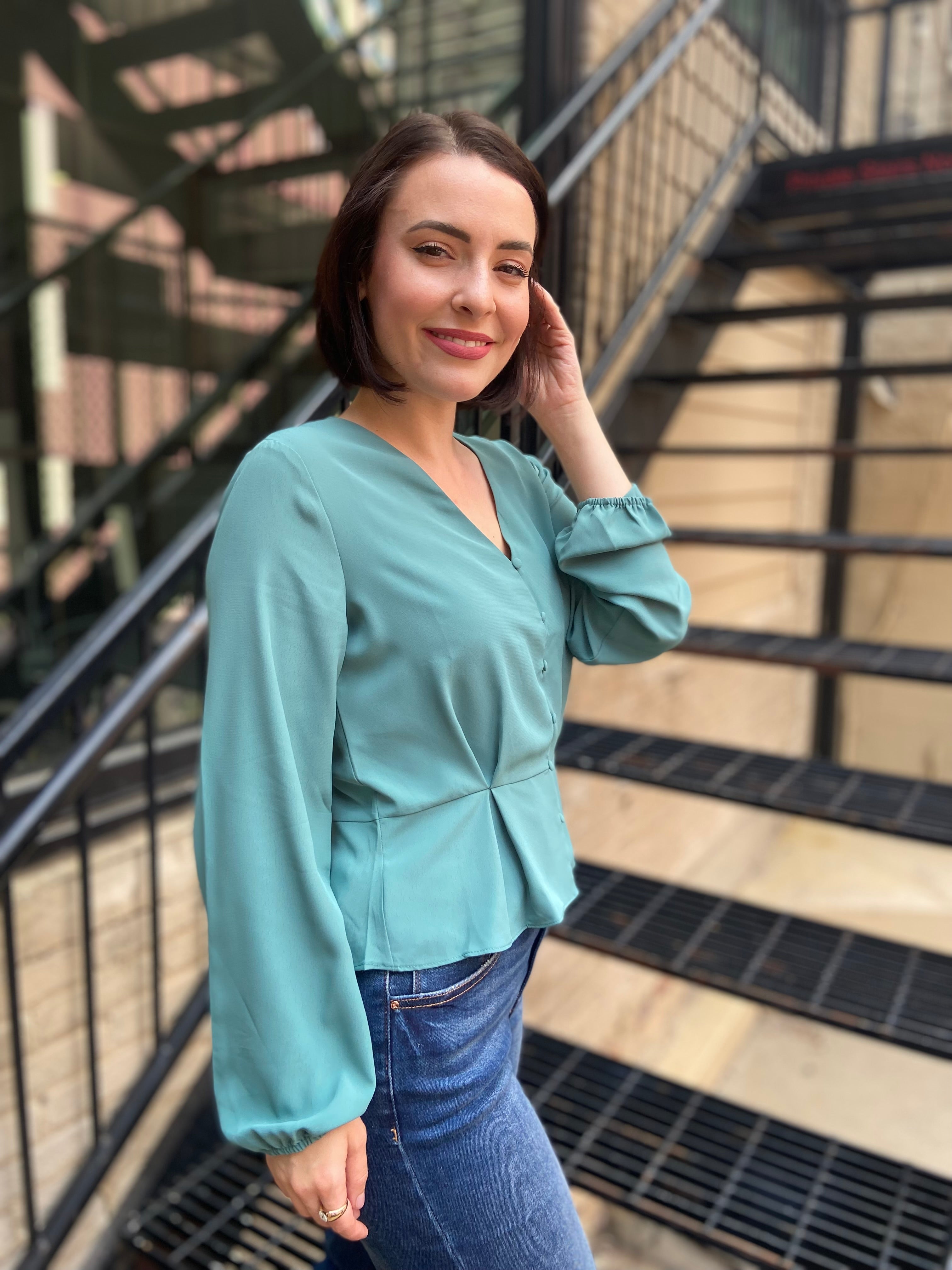 Anne Green Long Sleeve Peplum Blouse