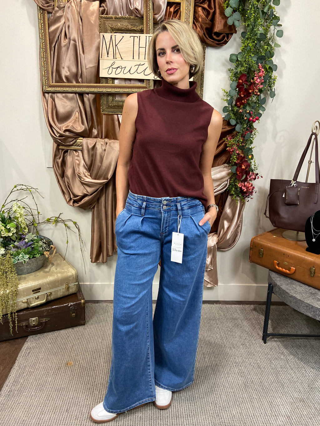 Lenna Maroon Sleeveless Turtle Neck Top