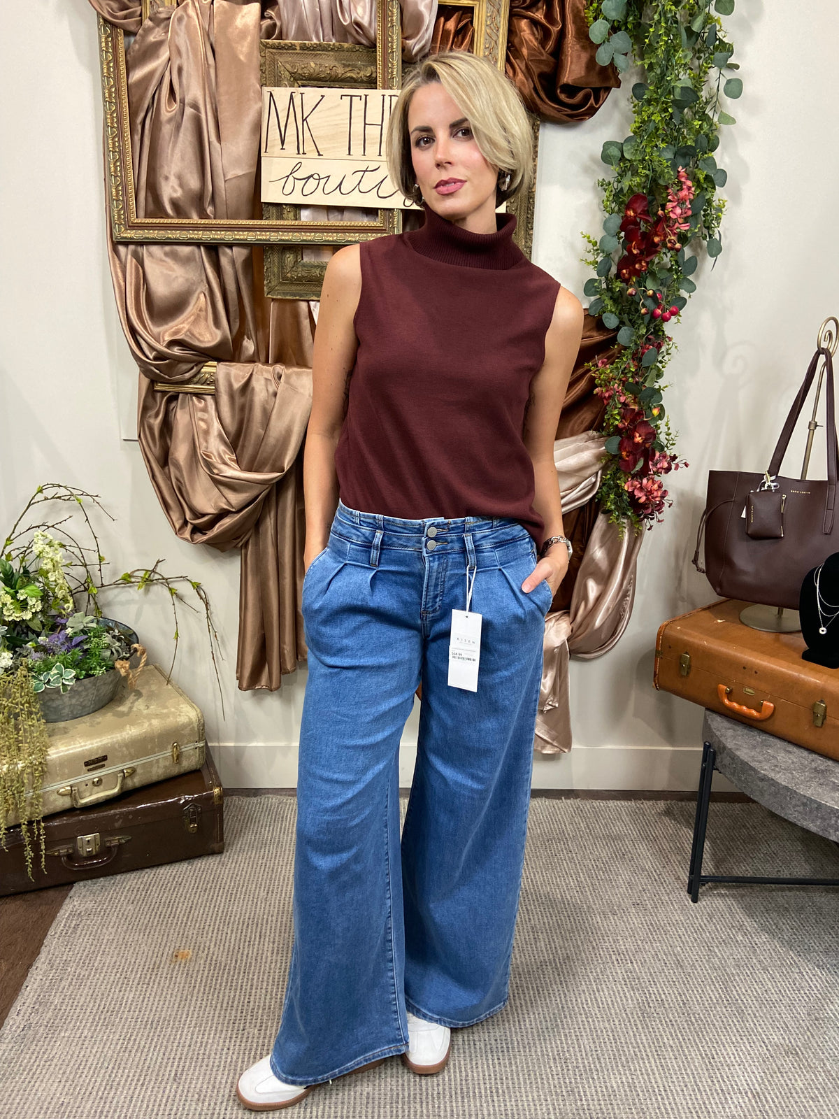 Lenna Maroon Sleeveless Turtle Neck Top