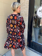 Coree Black Rust Floral Pattern Kimono