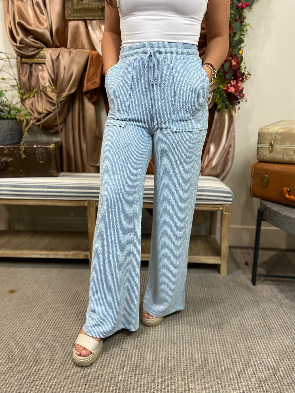 Wayne Light Blue Wide Leg Sweat Pants