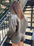Ember Olive Grey Suede Cropped Jacket