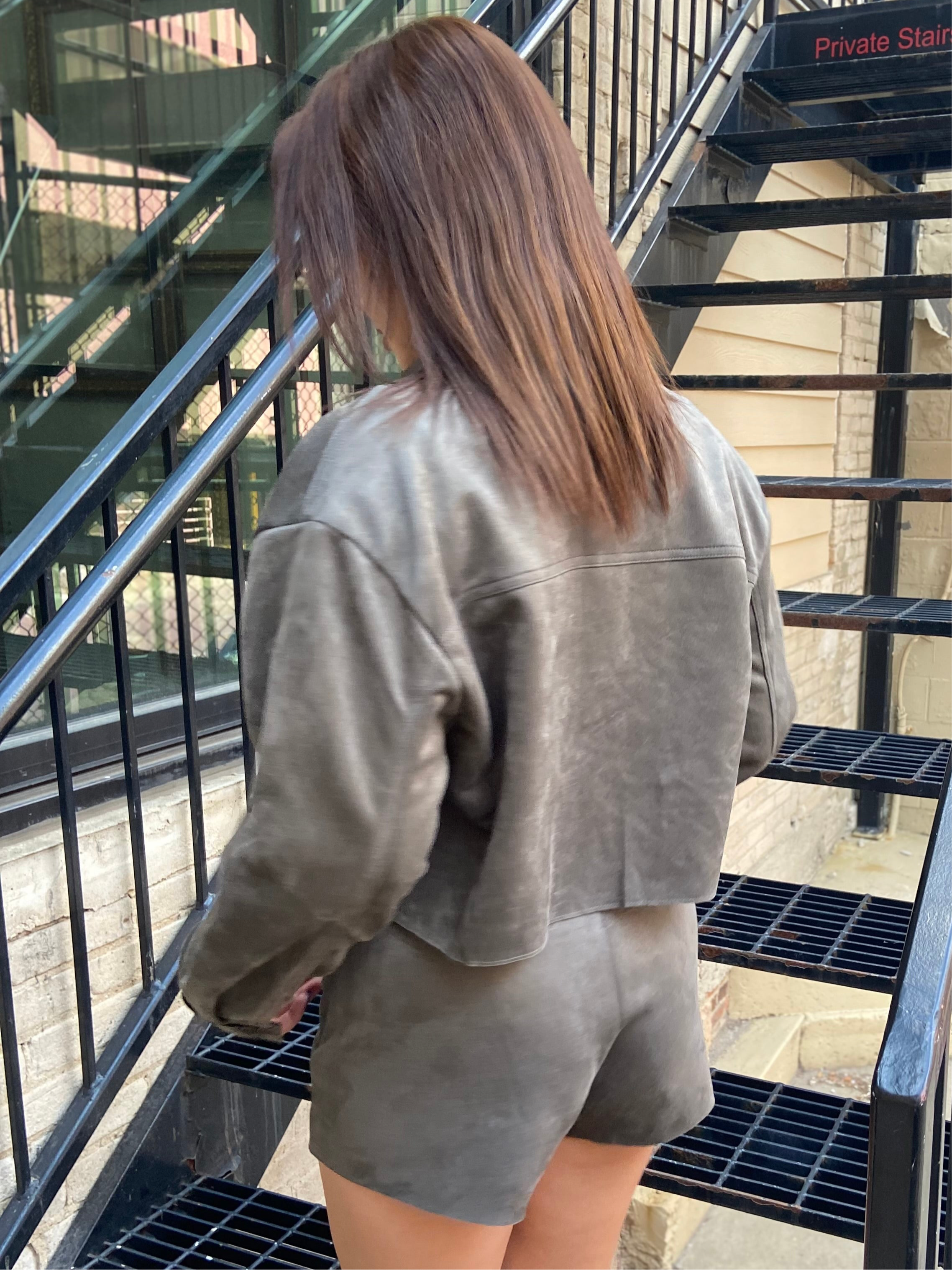 Ember Olive Grey Suede Cropped Jacket