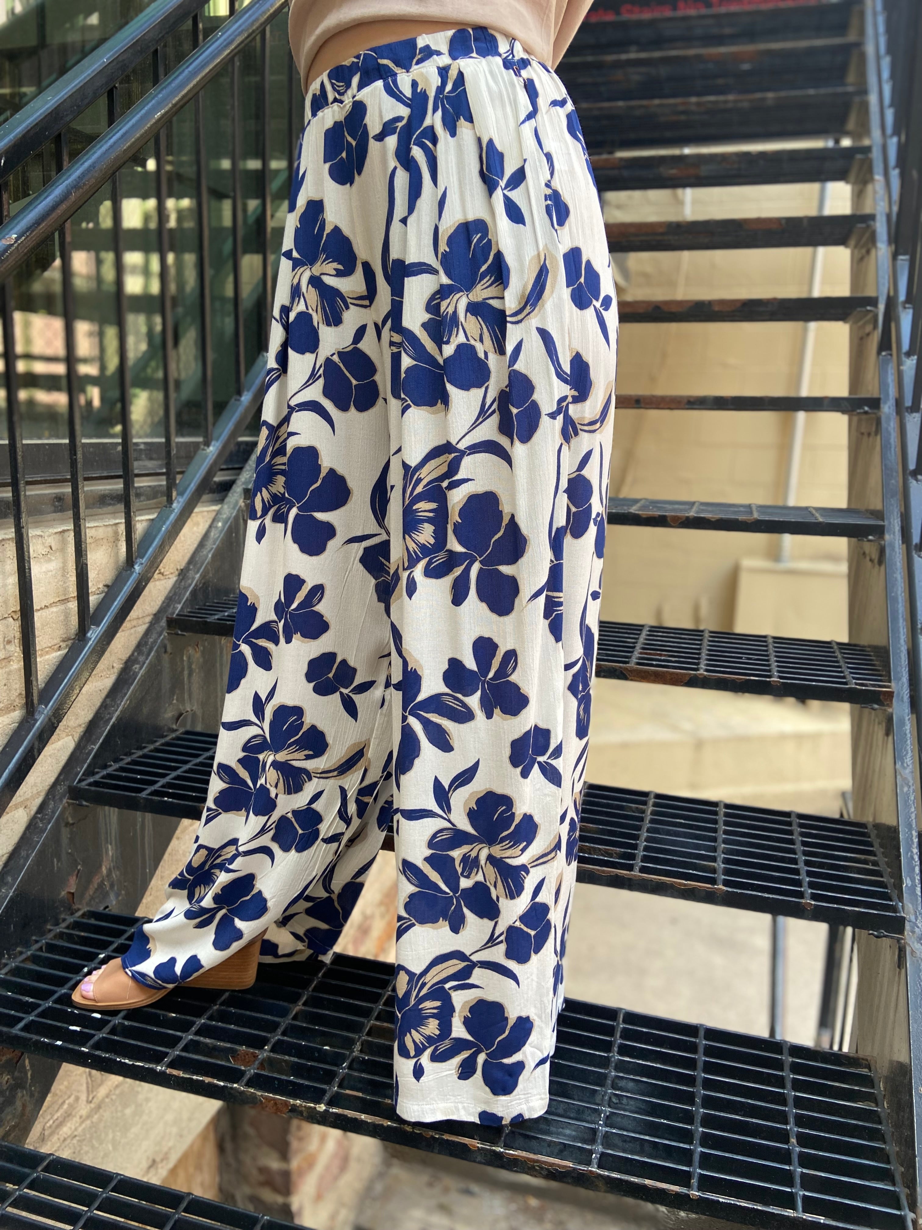 Kenny Navy Floral Wide Leg Pants - MK Threads Boutique