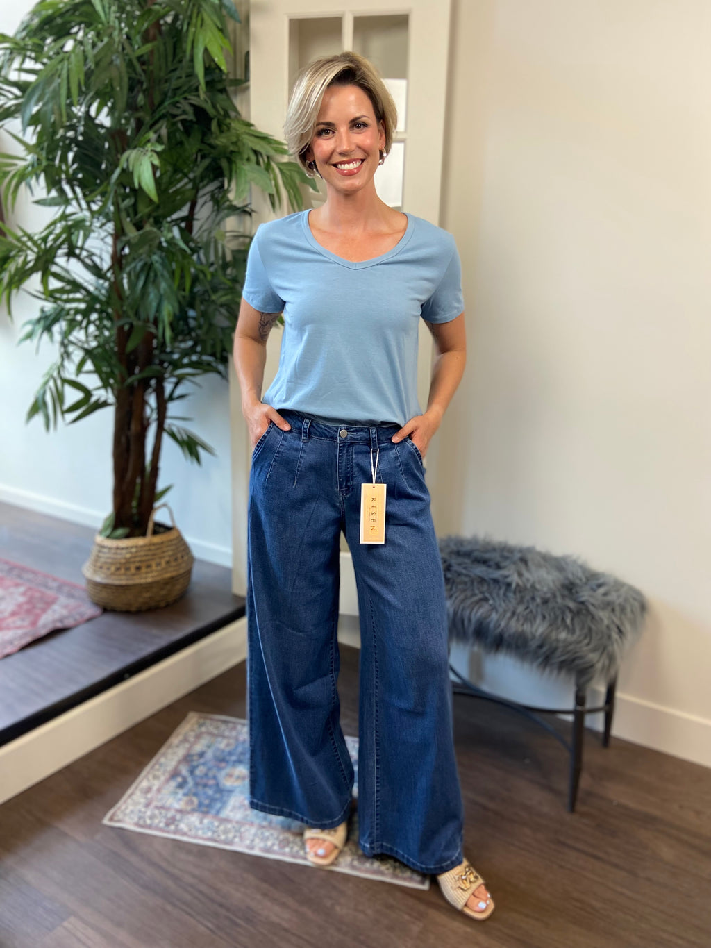 Thea Light Blue Short Sleeve Full Length Top - MK Threads Boutique