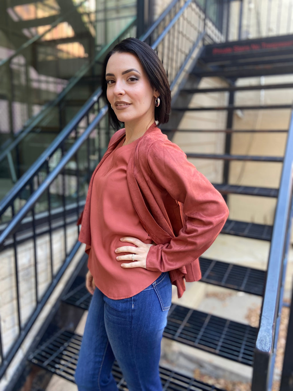 Azalia Marsala Suede Open Crop Jacket