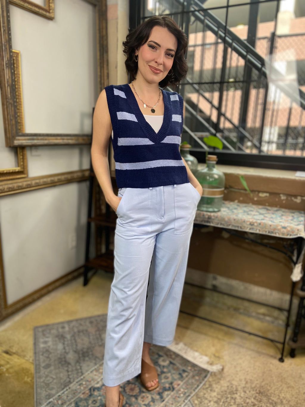 Wella Blue Stripe V Neck Sweater Vest - MK Threads Boutique