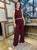 Gianni Plum Crinkle Textured Loungewear Set