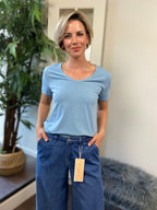Thea Light Blue Short Sleeve Full Length Top - MK Threads Boutique