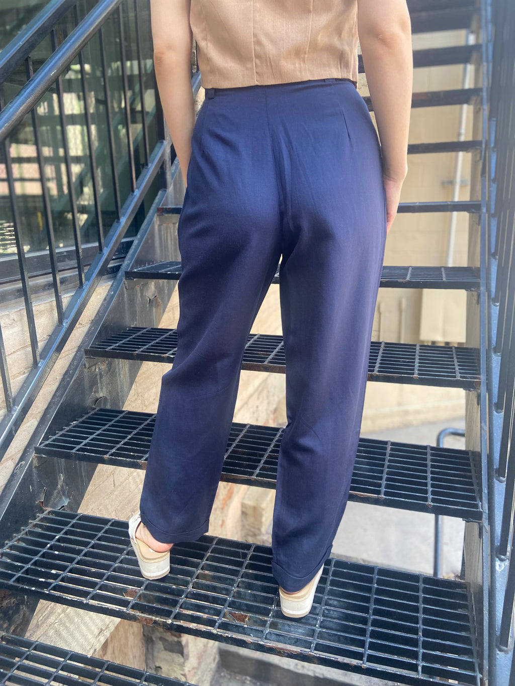 Alba Navy Linen High Waisted Trouser Pants