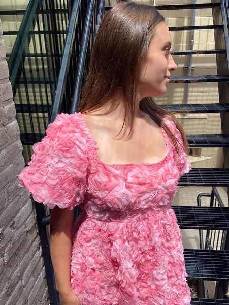 Vienna Pink Flower Applique Mini Dress