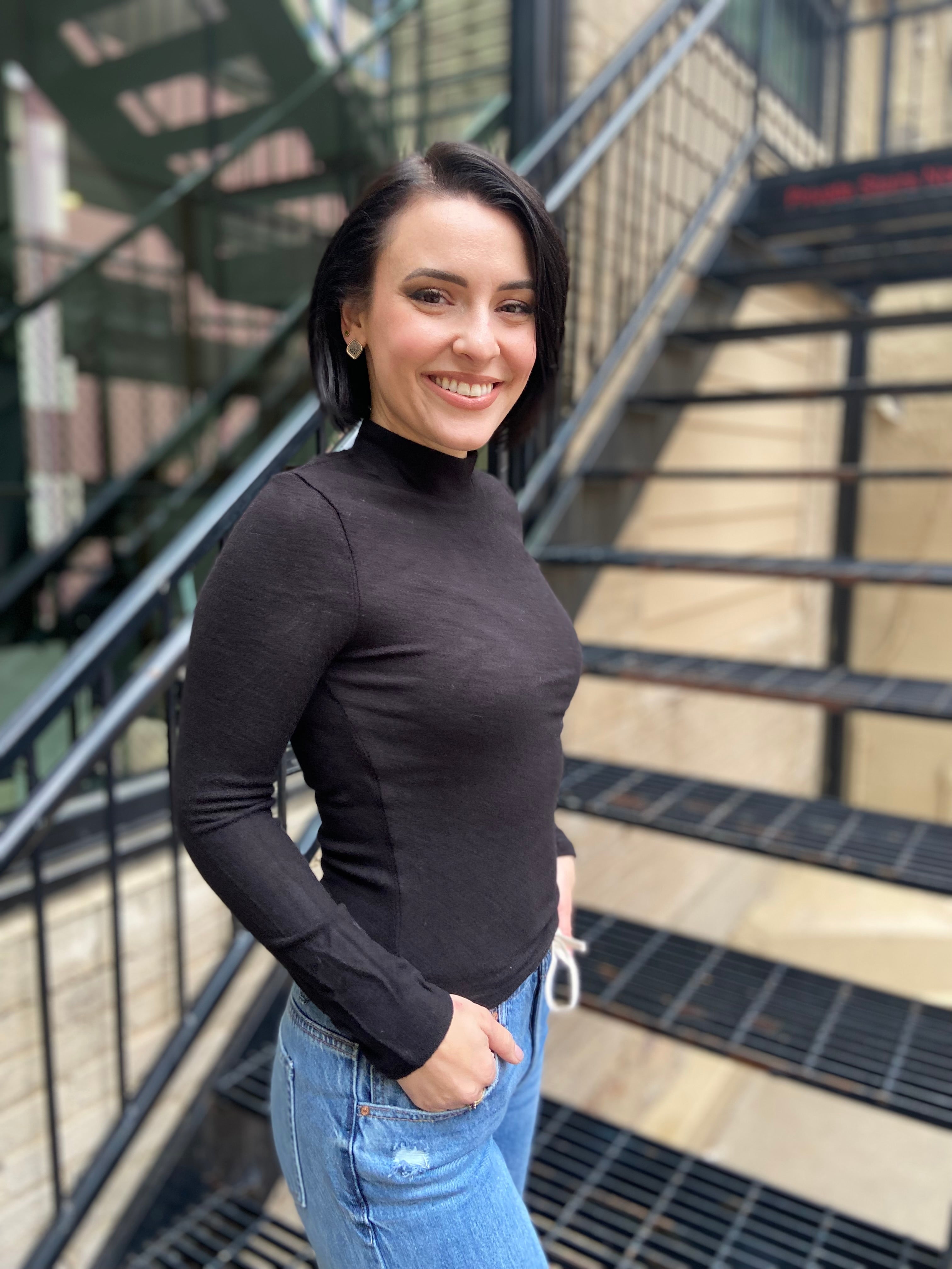 Stacy Black Mock Neck Long Sleeve